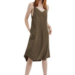 Kit and Ace Stretch Silk Slip Dress Olive - Size 8 - Olive Green Spaghetti Strap